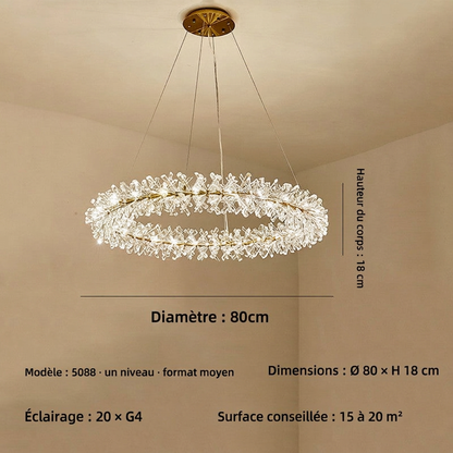 Lustre floral à pétales de cristal et de verre