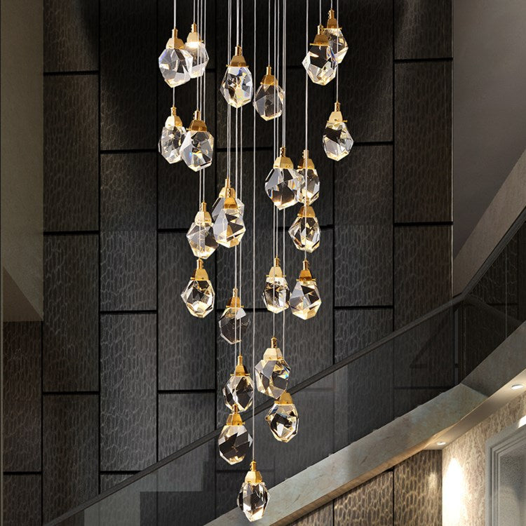 Lustre LED en cuivre et cristal, 7 lumières
