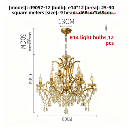 Lustre en cristal à abat-jour en tissu, style rétro