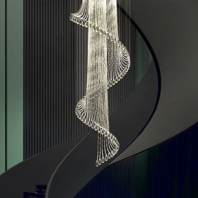 Lustre vertical en cristal et acier inoxydable