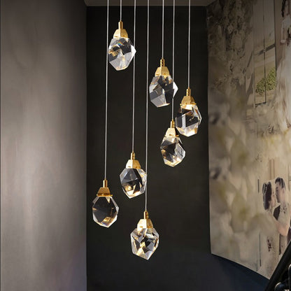 Lustre LED en cuivre et cristal, 7 lumières