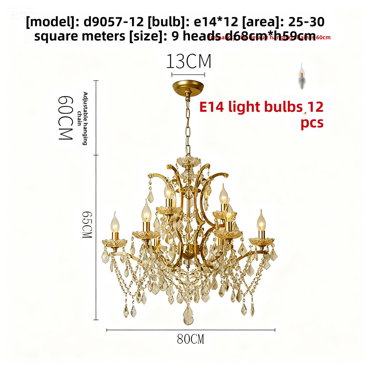 Lustre en cristal à abat-jour en tissu, style rétro