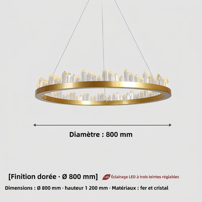 Lustre LED rond en cristal, finition noire ou dorée