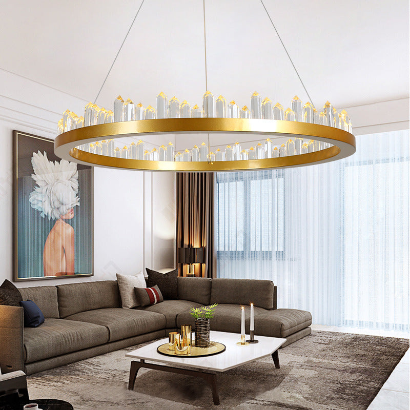 Lustre LED rond en cristal, finition noire ou dorée