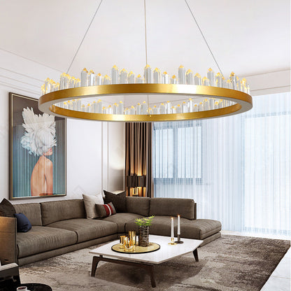 Lustre LED rond en cristal, finition noire ou dorée