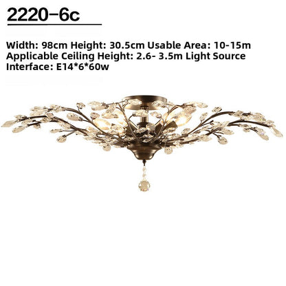 Lustre vintage à branches et cristaux
