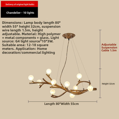 Lustre LED sculptural à branches en résine