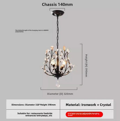 Lustre vintage à branches et cristaux