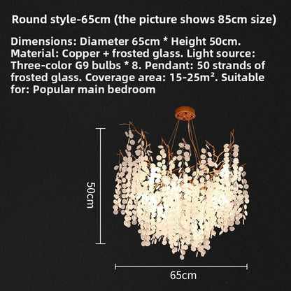 Lustre à branches en cuivre et cristaux