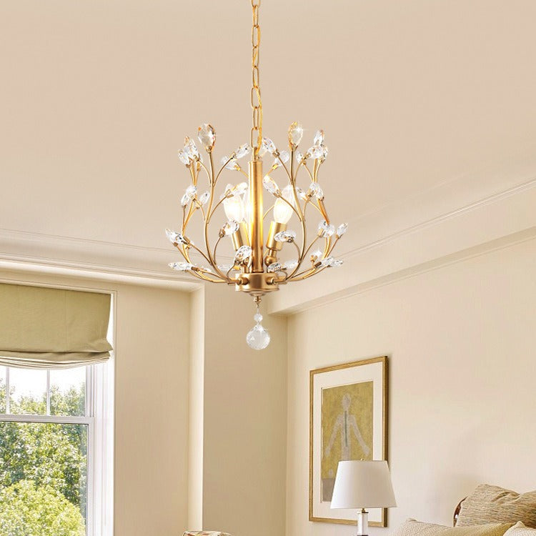 Lustre vintage à branches et cristaux