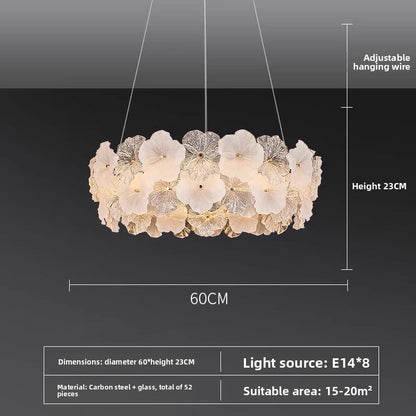 Lustre à pétales de verre, inspiration française