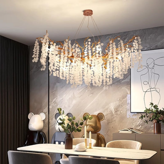 Lustre à branches en cuivre et cristaux