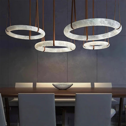 Lustre LED contemporain en composite effet marbre