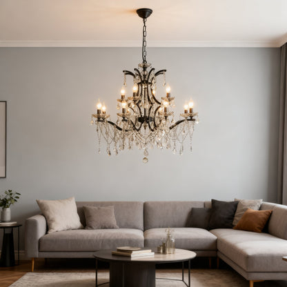 Lustre en cristal à abat-jour en tissu, style rétro