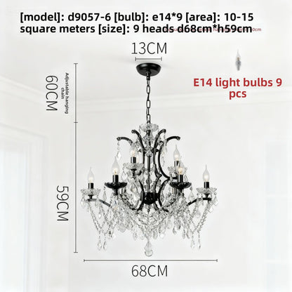 Lustre en cristal à abat-jour en tissu, style rétro
