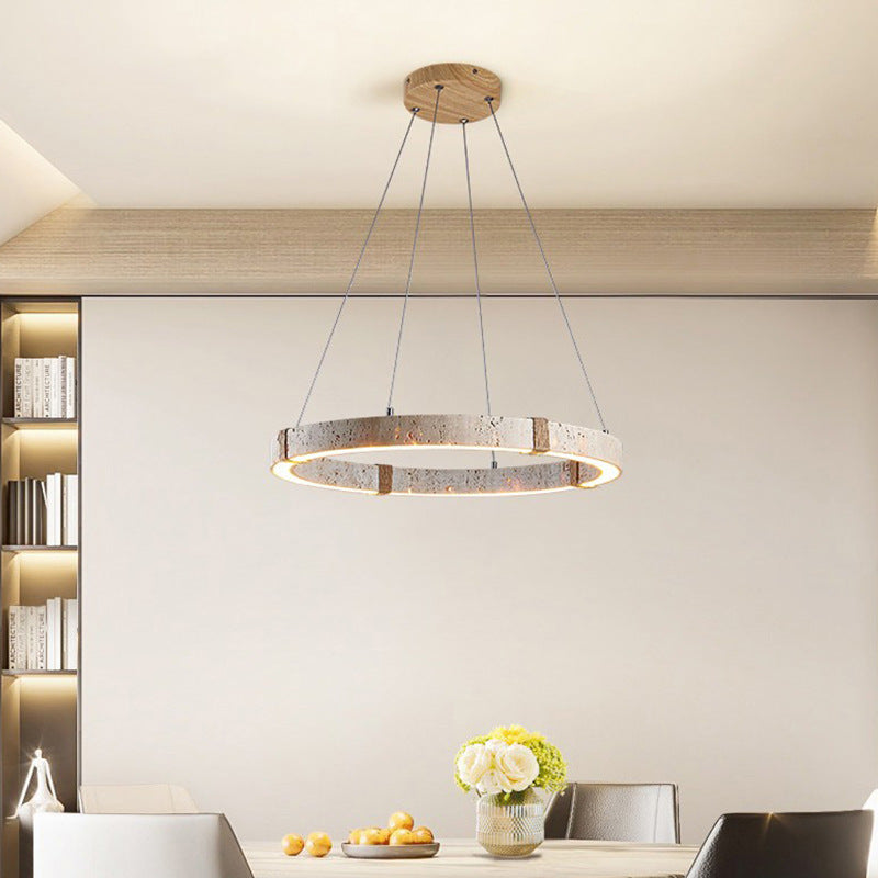 Suspension LED en travertin, inspiration japonaise