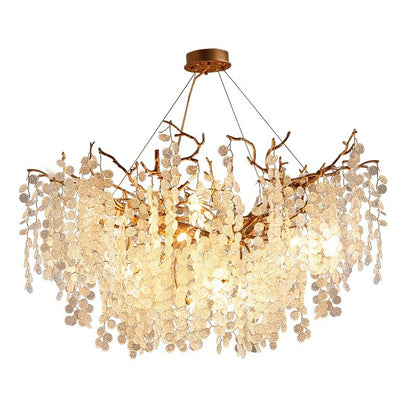 Lustre à branches en cuivre et cristaux