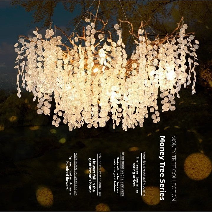 Lustre à branches en cuivre et cristaux