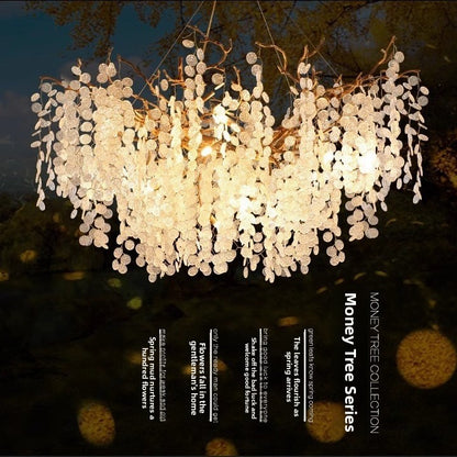 Lustre à branches en cuivre et cristaux
