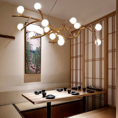 Lustre LED sculptural à branches en résine