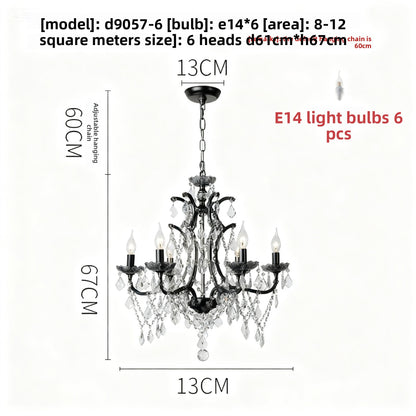 Lustre en cristal à abat-jour en tissu, style rétro