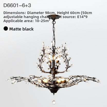 Lustre vintage à branches et cristaux