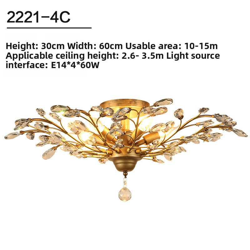 Lustre vintage à branches et cristaux