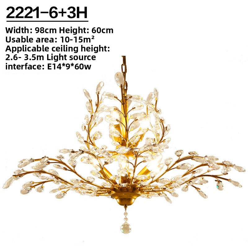 Lustre vintage à branches et cristaux