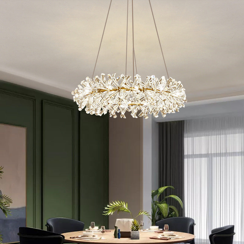 Lustre floral à pétales de cristal et de verre
