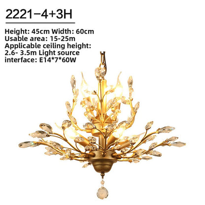 Lustre vintage à branches et cristaux
