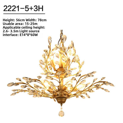 Lustre vintage à branches et cristaux