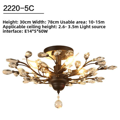 Lustre vintage à branches et cristaux