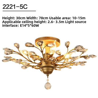Lustre vintage à branches et cristaux