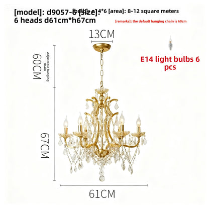 Lustre en cristal à abat-jour en tissu, style rétro