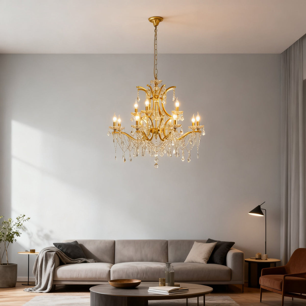 Lustre en cristal à abat-jour en tissu, style rétro