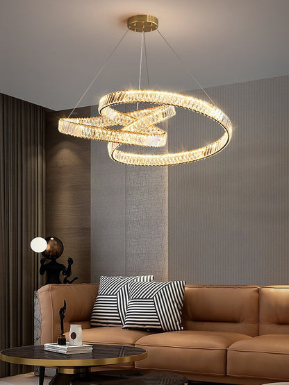 Lustre LED rond en cristal K9, trois teintes