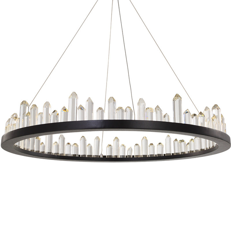 Lustre LED rond en cristal, finition noire ou dorée