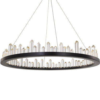 Lustre LED rond en cristal, finition noire ou dorée