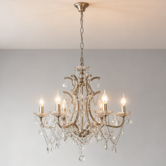 Lustre en cristal à abat-jour en tissu, style rétro