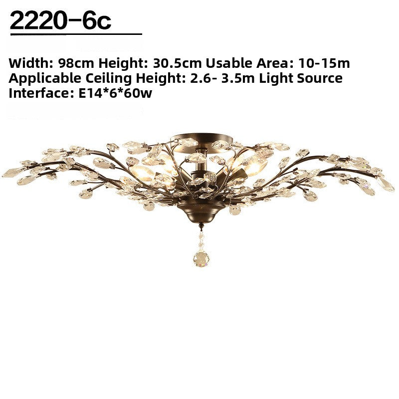 Lustre vintage à branches et cristaux