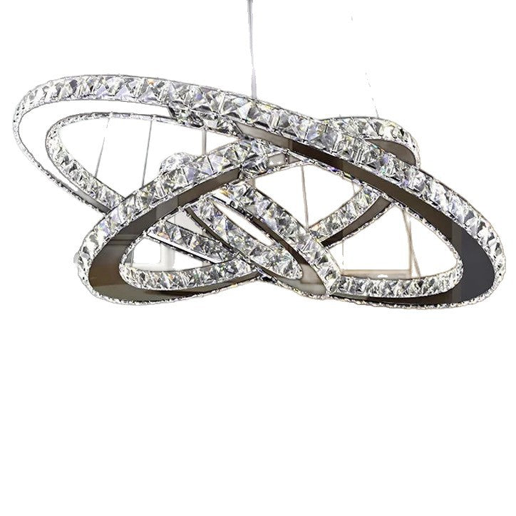 Lustre LED contemporain à cristaux, finition dorée