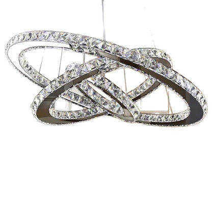 Lustre LED contemporain à cristaux, finition dorée