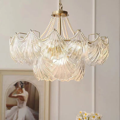 Lustre en verre à étages, motifs coquillages