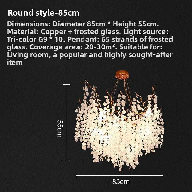 Lustre à branches en cuivre et cristaux