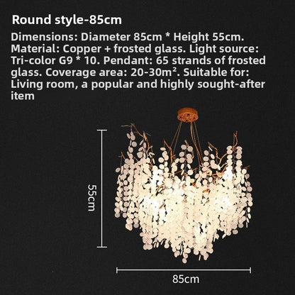 Lustre à branches en cuivre et cristaux