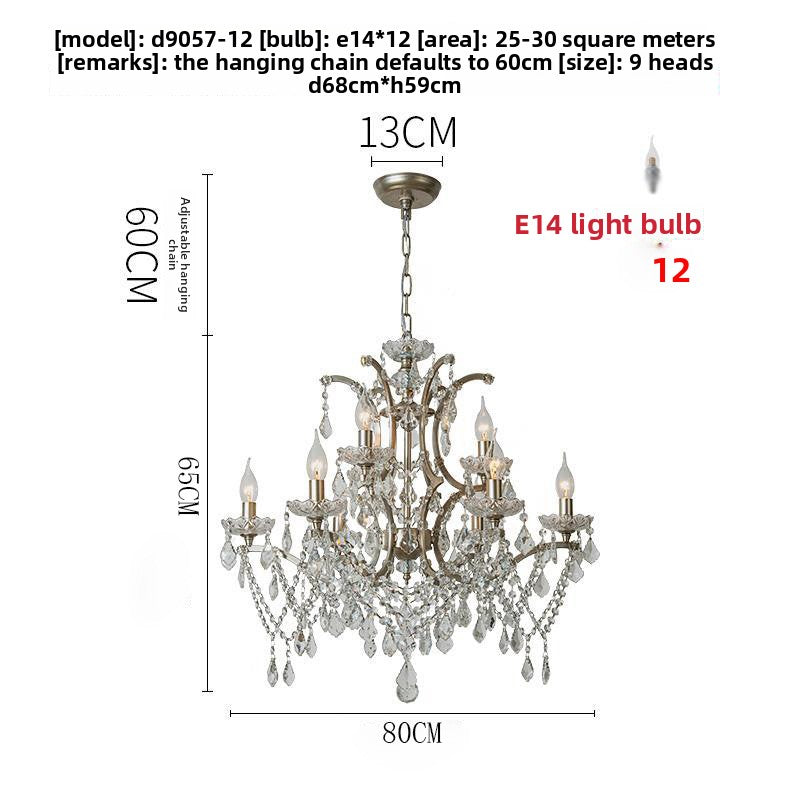 Lustre en cristal à abat-jour en tissu, style rétro